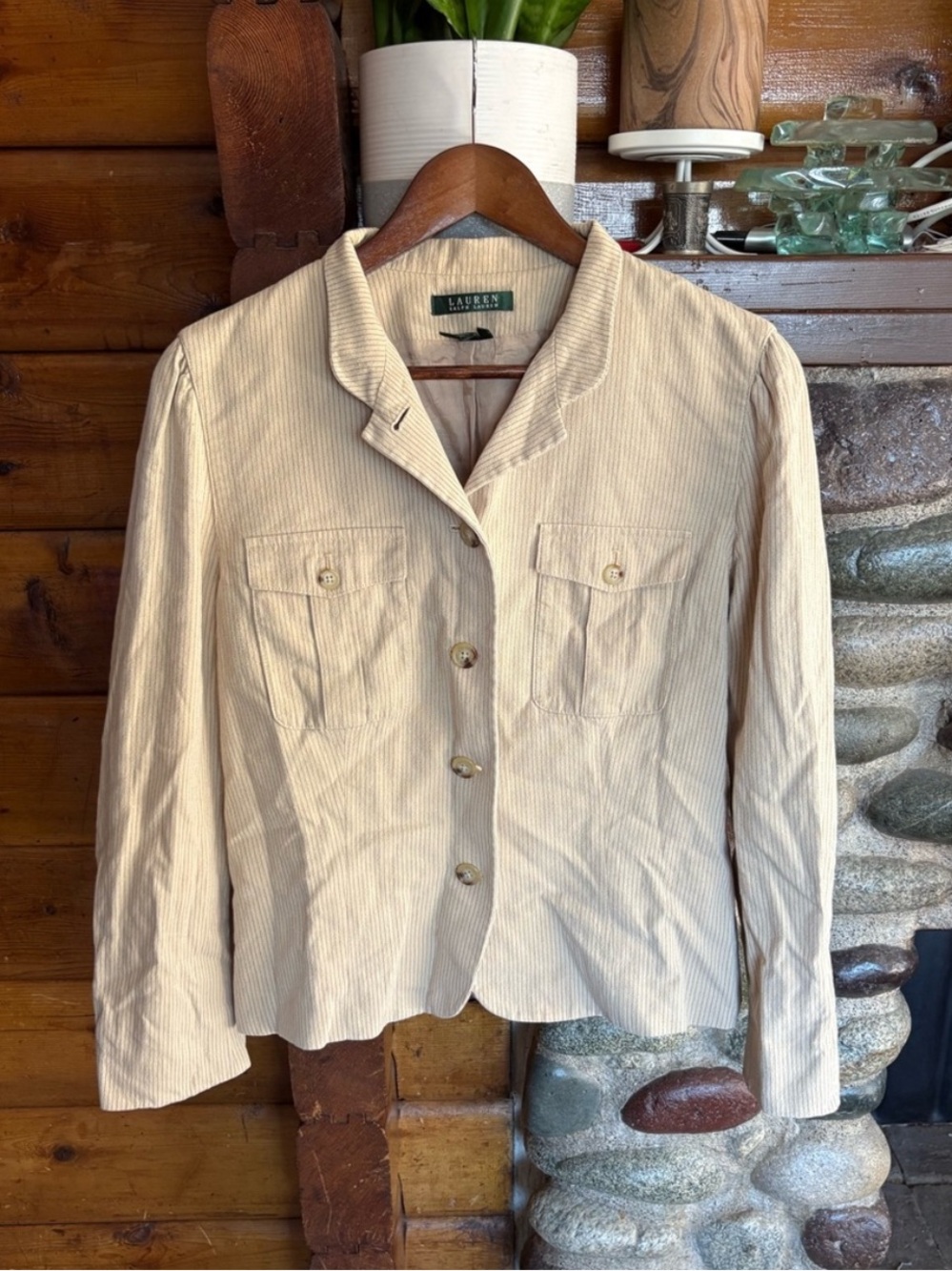 Lauren Ralph Lauren Linen Cotton Pinstripe Blazer Jacket Size 16